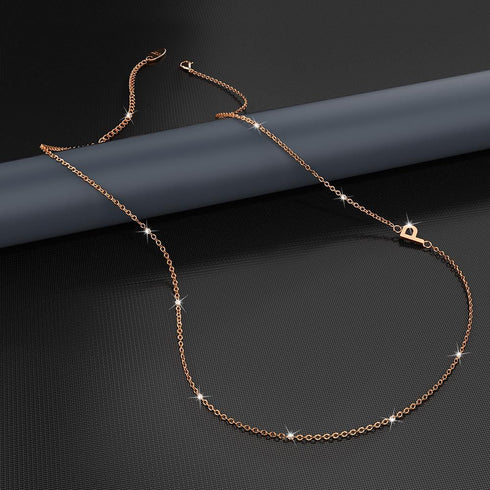 Sparkling Alphabet Initials Titanium Steel Necklace in Rose Gold